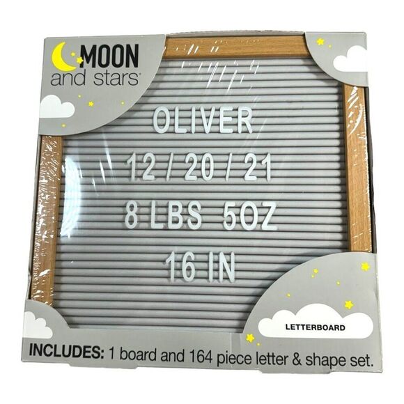 Moon & Stars Letterboard With 164-Piece Letter Set NEW Baby Gift Boy Girl Unisex - Picture 4 of 5